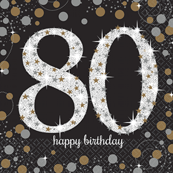 80TH BIRTHDAY LUNCH NAPKINS SPARKLING CELEBRATION - PACK OF 16