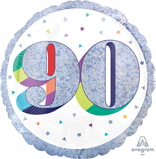 FOIL BALLOON - 90TH BIRTHDAY PRISMATIC 'HERES TO YOUR BIRTHDAY'