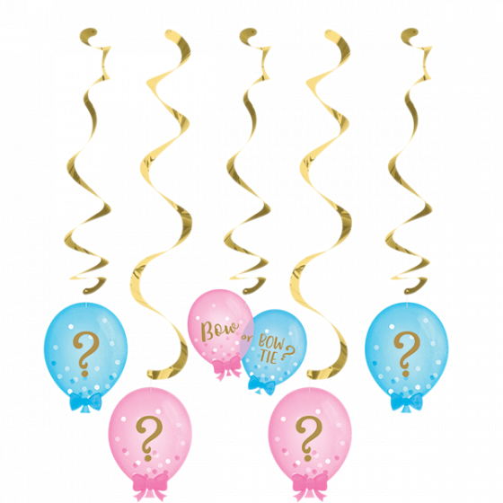 BABY REVEAL BOW OR BOWTIE HANGING CUTOUTS - PACK OF 5