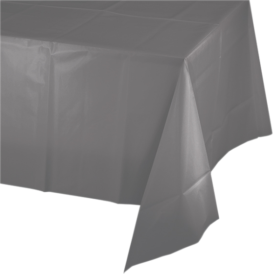 DISPOSABLE TABLECOVER - RECTANGULAR GLAMOUR GREY PLASTIC
