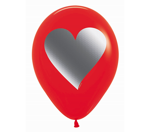 BALLOONS LATEX - RED WITH METAL INK HEARTS PACK OF 25