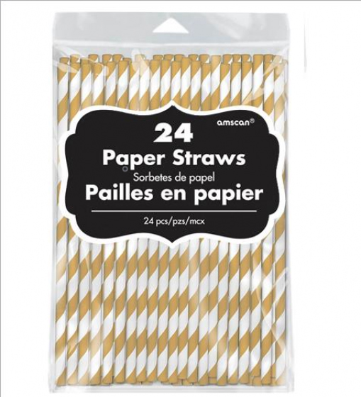 STRAWS - PAPER GOLD STRIPE PACK OF 24