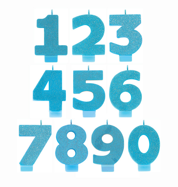 NUMERICAL CANDLES - GLITTER BLUE - NUMBERS 0-9