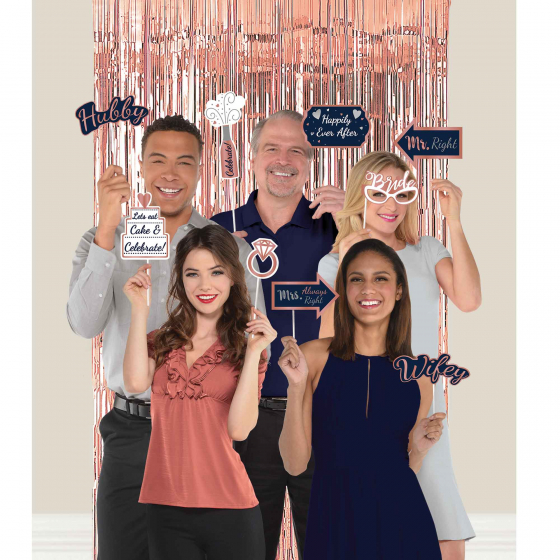 SELFIE PHOTO BOOTH PROPS - NAVY BRIDE WITH FOIL CURTAIN PACK OF 20