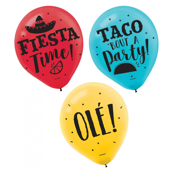 BALLOONS LATEX - FIESTA TIMEB ASSORTED PACK 15