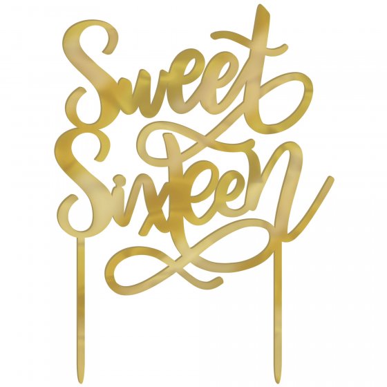 16TH BIRTHDAY CAKE TOPPER - GOLD 'SWEET SIXTEEN'