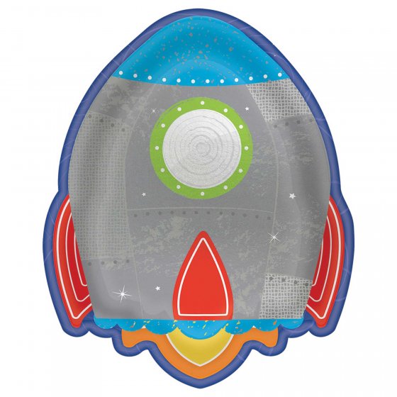 BLAST OFF ROCKET SHAPED METALLIC LUNCH PLATES - PACK OF 8