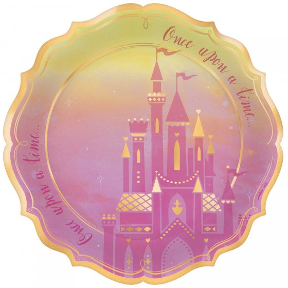 PRINCESS 'ONCE UPON A TIME' METALLIC DINNER PLATES - PACK OF 8
