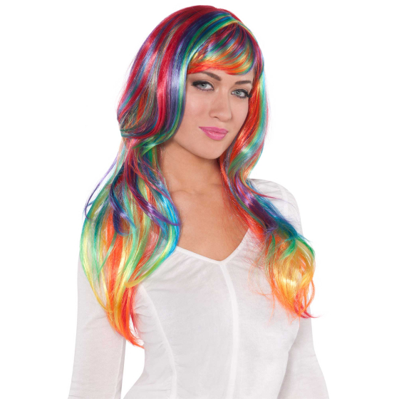 GLAMOUROUS LONG FRINGED WIG IN RAINBOW COLOURS