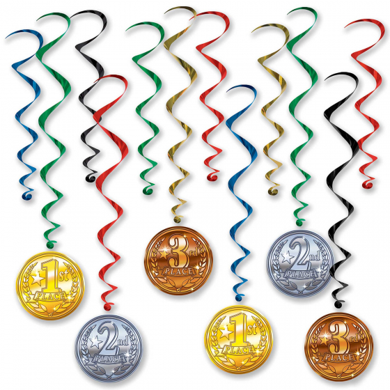SPORTS AWARD HANGING MEDAL WHIRLS - PACK OF 12