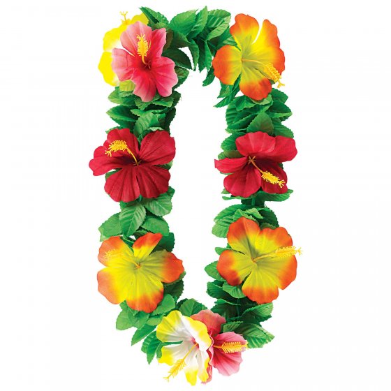 HAWAIIAN FLOWER LEI - KEY WEST HIBISCUS FLOWERS & GREEN LEAF