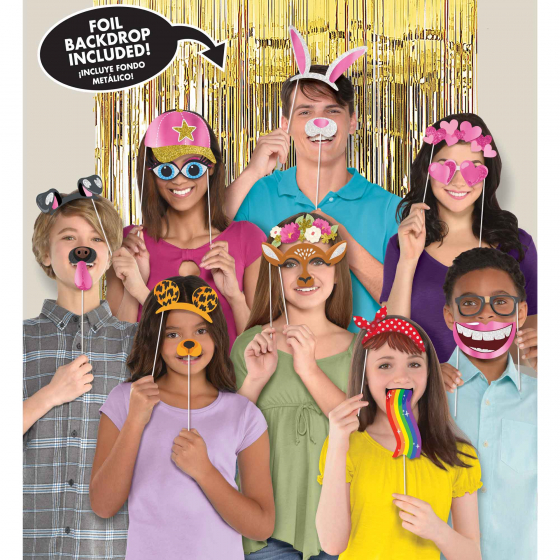 SELFIE PHOTO BOOTH PROPS - SOCIAL MEDIA DELUXE PACK 21 +CURTAIN