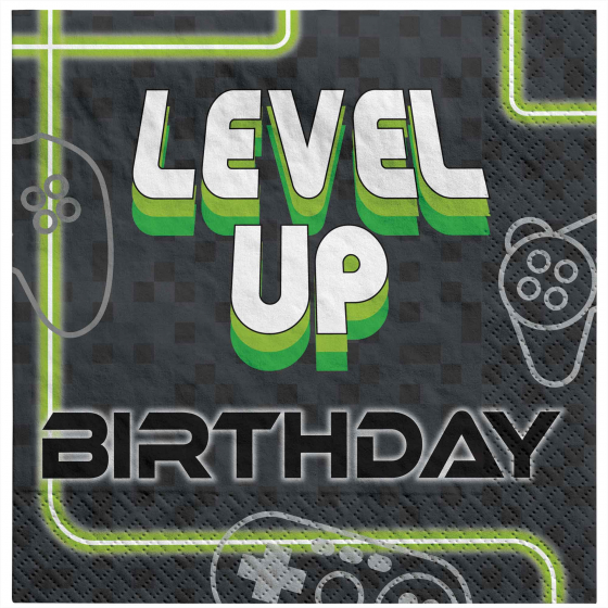 LEVEL UP GAMING BIRTHDAY PARTY LUNCH NAPKINS - PACK OF 16