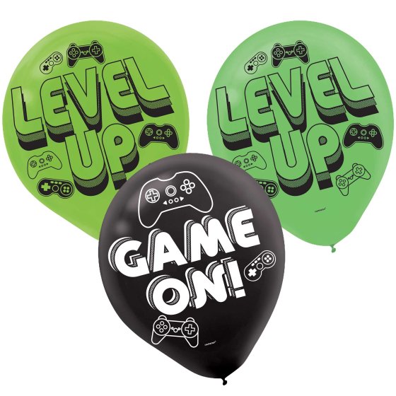 BALLOONS LATEX - LEVEL UP GAMING PACK OF 6