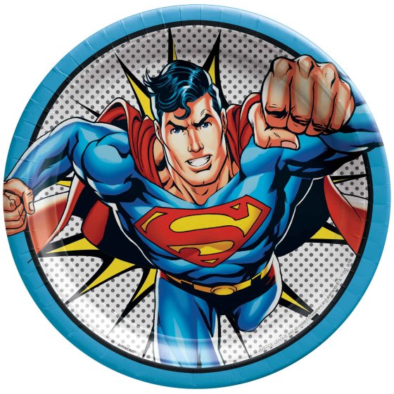 JUSTICE LEAGUE SUPERMAN PARTY PLATES - PACK OF 8