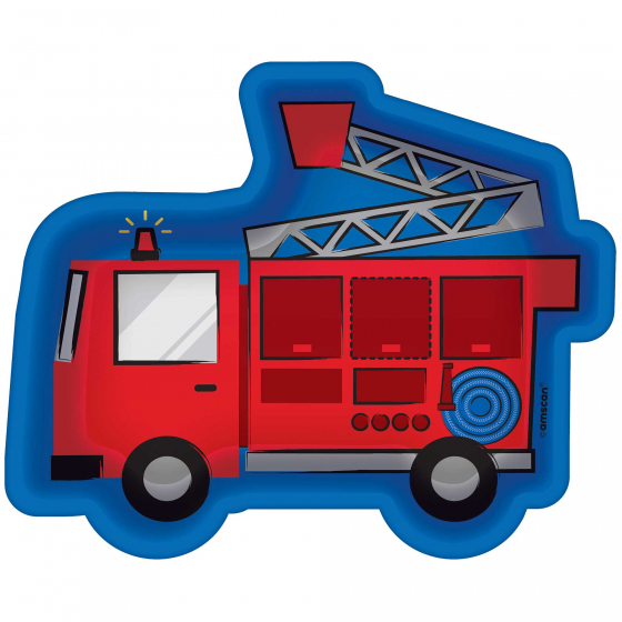 FIRST RESPONDERS FIRE TRUCK SHAPED PAPER PLATES PACK OF 8