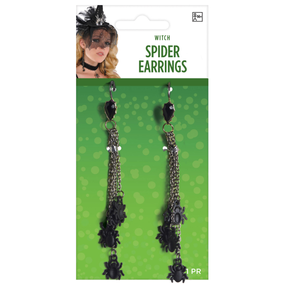 BLACK SPIDER DROP EARRINGS WITH JEWEL CLASP