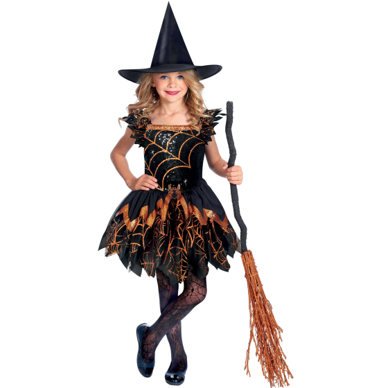 GIRLS SPOOKY SPIDER WITCH COSTUME 3-10 YEARS