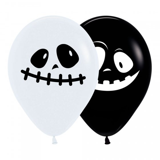BALLOONS LATEX - BLACK & WHITE GHOSTS PACK 12