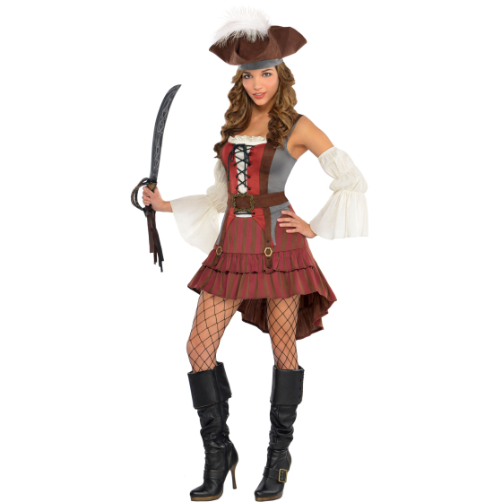 CASTAWAY PIRATE GIRL COSTUME & FEATHERED TRICORN HAT