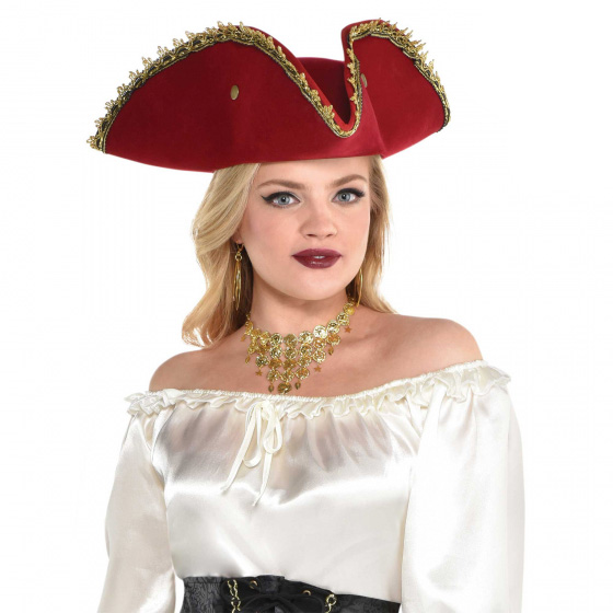 PIRATE BUCCANEER HAT - RED WITH GOLD TRIM