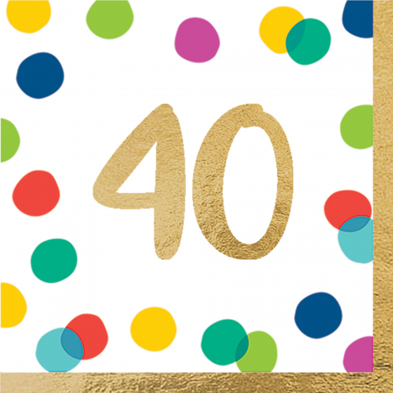 HAPPY BIRTHDAY LUNCH NAPKINS - HAPPY DOTS 40TH BIRTHDAY PACK 16