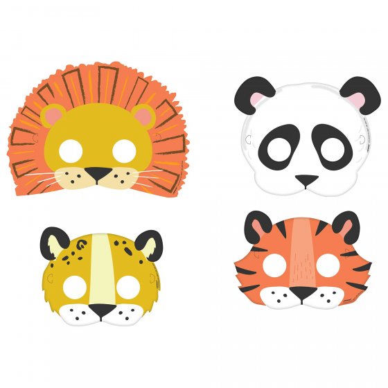 GET WILD JUNGLE PAPER PARTY MASKS - PACK OF 8