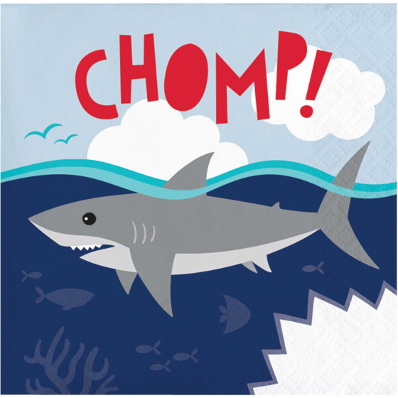 SHARK PARTY COCKTAIL NAPKINS - PACK OF 16