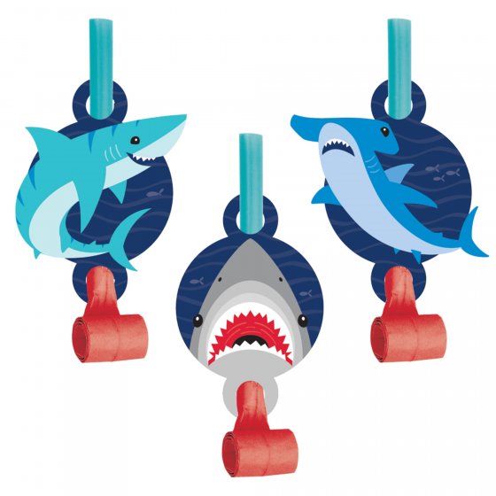 SHARK PARTY MEDALLION BLOWOUTS - PACK OF 8