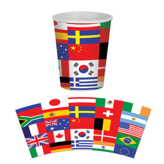 INTERNATIONAL FLAG CUPS - PACK OF 8