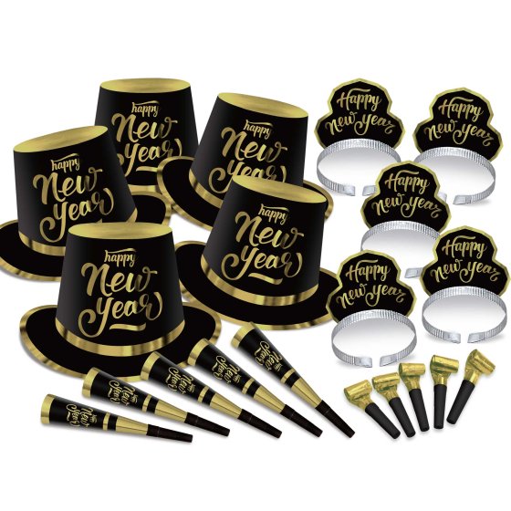 NEW YEARS EVE PARTY KIT FOR 50 BIG BASH - BLACK & GOLD