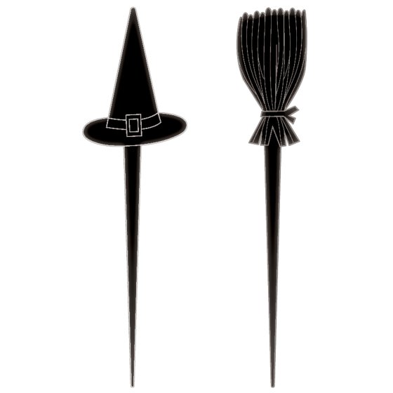 HALLOWEEN WITCH HATS & BROOMSTICK FOOD PICKS - PACK OF 10