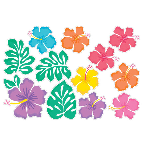 HIBISCUS HAWAIIAN FLOWERS & LEAVES CUT OUTS - VALUE PACK OF 12