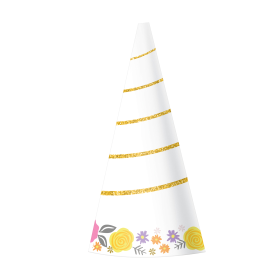 MAGICAL UNICORN PARTY CONE HATS - PACK OF 8