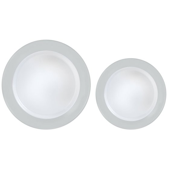 PREMIUM WHITE PLATES WITH SILVER RIM IN 2 SIZES - 20 PACK