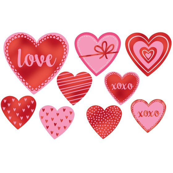 VALENTINE'S DAY HEART CUT OUTS - PACK OF 9