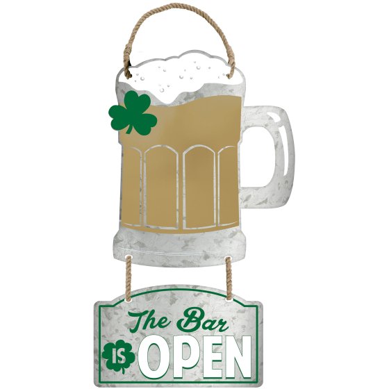 ST PATRICK'S DAY 'THE BAR IS OPEN' HANGING METAL SIGN
