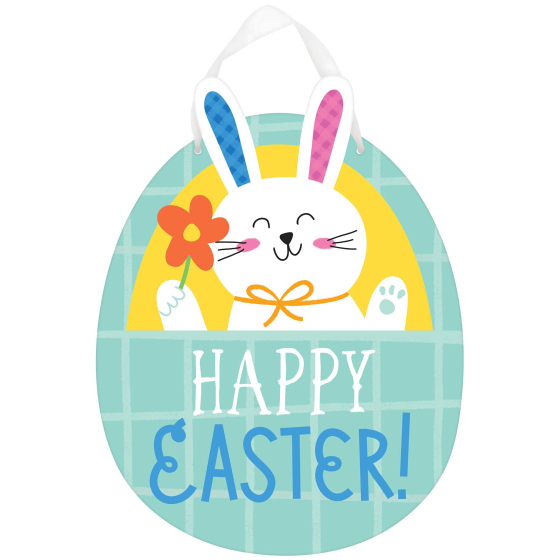 HAPPY EASTER FUNNY BUNNY MDF HANGING SIGN