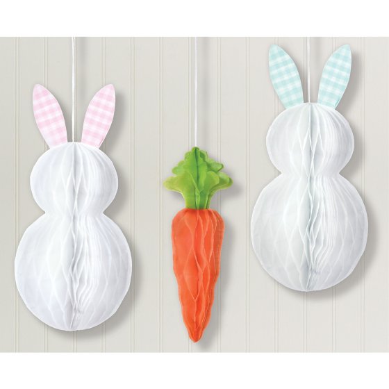 EASTER HONEYCOMB HANGING DECORATIONS - PACK oF 3