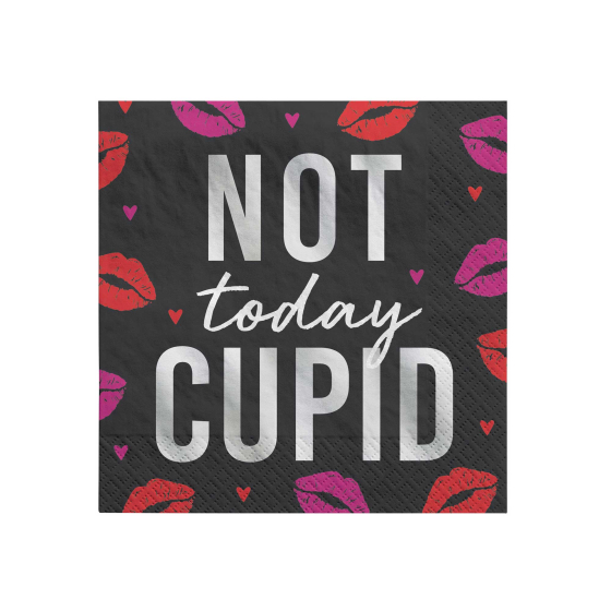 VALENTINES DAY 'NOT TODAY CUPID' COCKTAIL NAPKINS - PACK 16