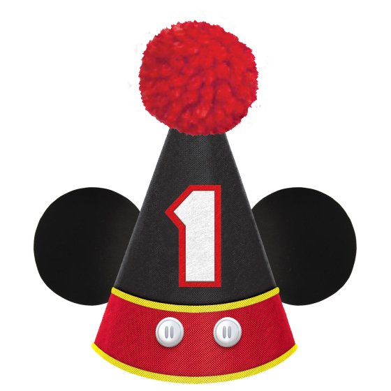 MICKEY MOUSE DELUXE CONE HAT WITH RED POM POM