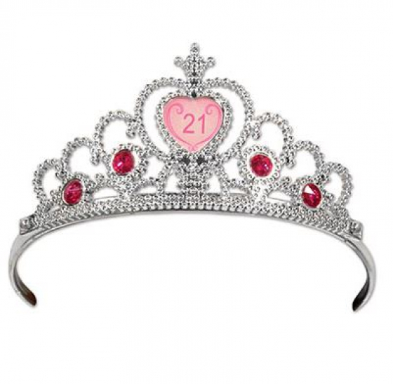 21ST BIRTHDAY SILVER TIARA WITH PINK JEWELS