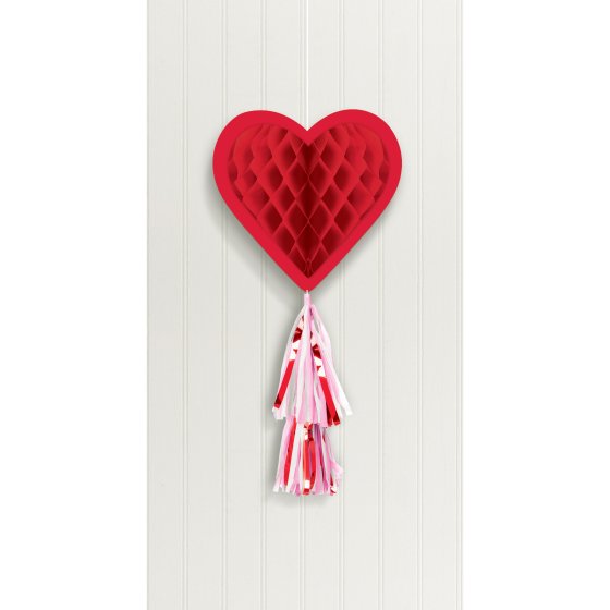 HEART SHAPED 3D HONEYCOMB HANGING DECORATION WITH TASSEL