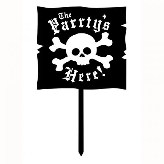 PIRATE 'THE PAARTY'S HERE!' SKULL & CROSSBONE YARD SIGN