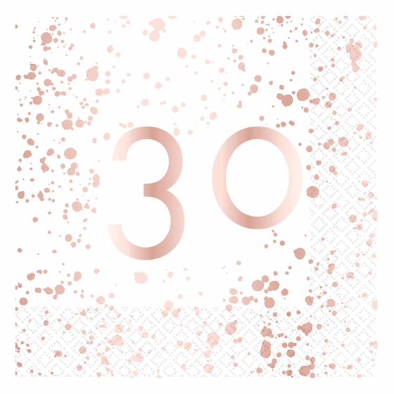 30TH BIRTHDAY LUNCH NAPKIN ROSE GOLD - PACK 16