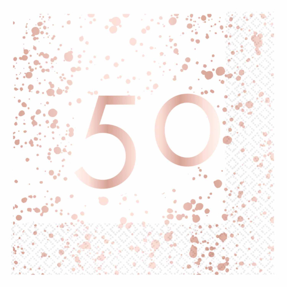 50TH BIRTHDAY LUNCH NAPKIN ROSE GOLD - PACK 16
