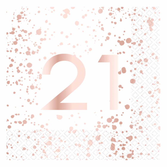 21ST BIRTHDAY LUNCH NAPKIN ROSE GOLD - PACK 16