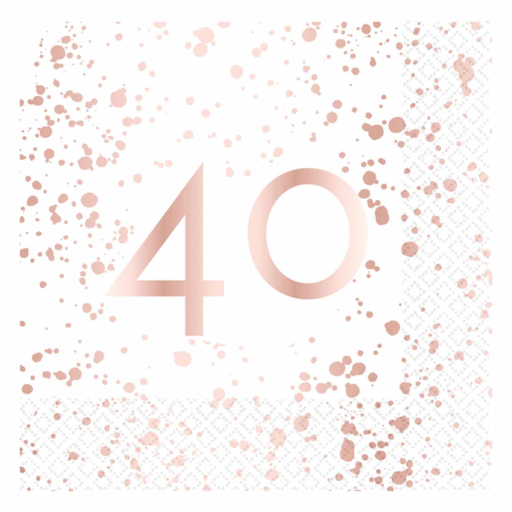 40TH BIRTHDAY LUNCH NAPKIN ROSE GOLD - PACK 16