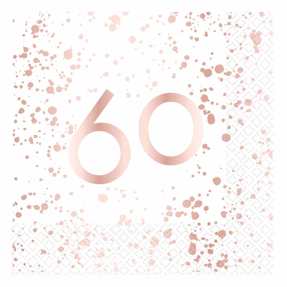 60TH BIRTHDAY LUNCH NAPKIN ROSE GOLD - PACK 16