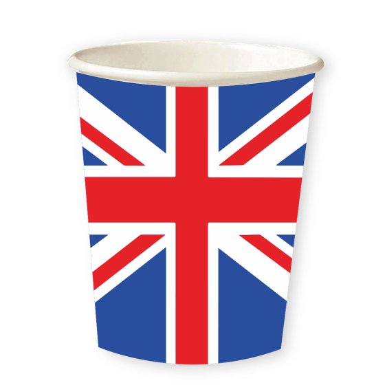BRITISH PATRIOTIC UNION JACK PAPER CUPS - PACK OF 8